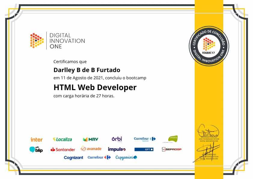 Certificação DIO do bootcamp HTML Developer