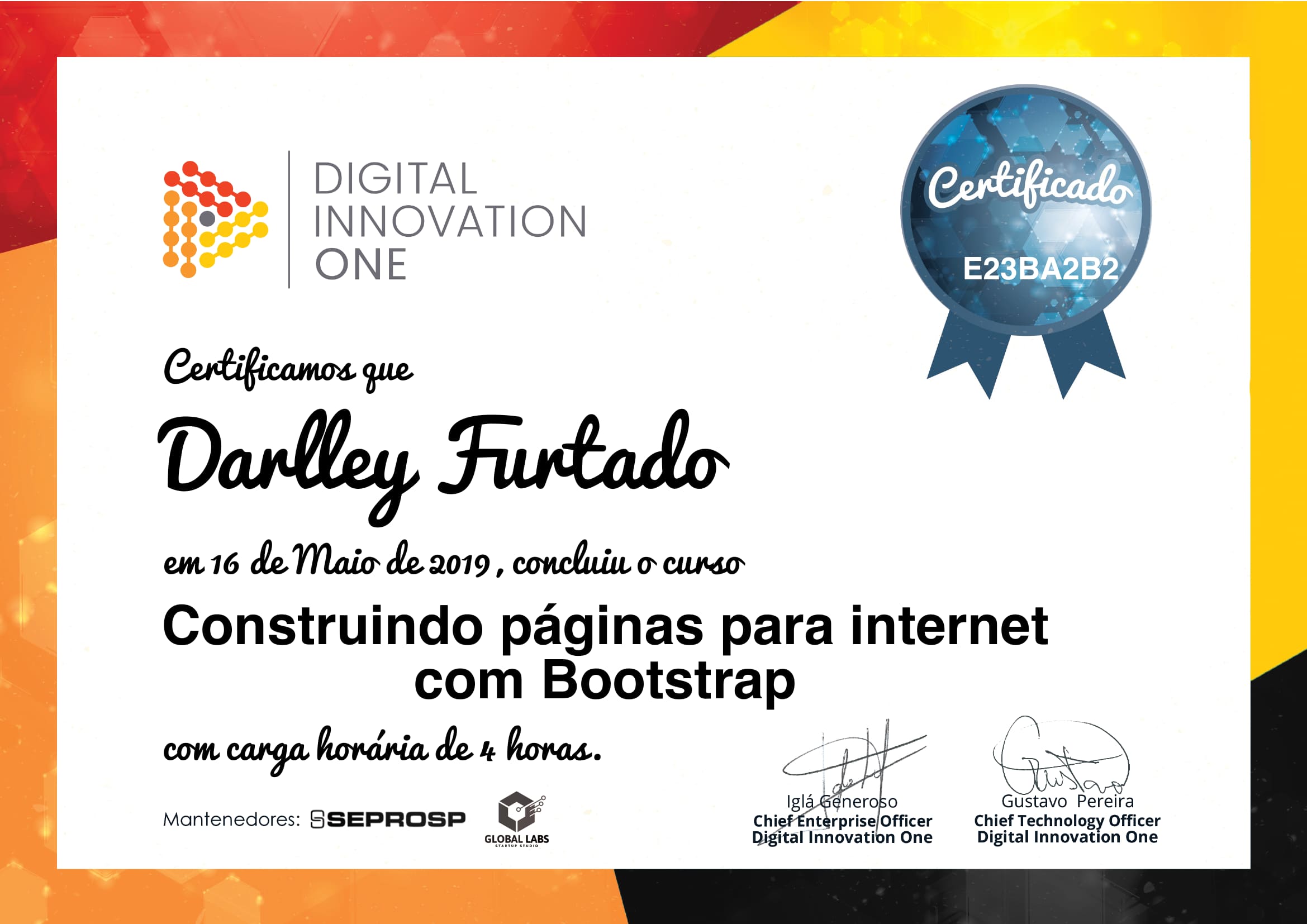 Certificação DIO do curso de Bootstrap