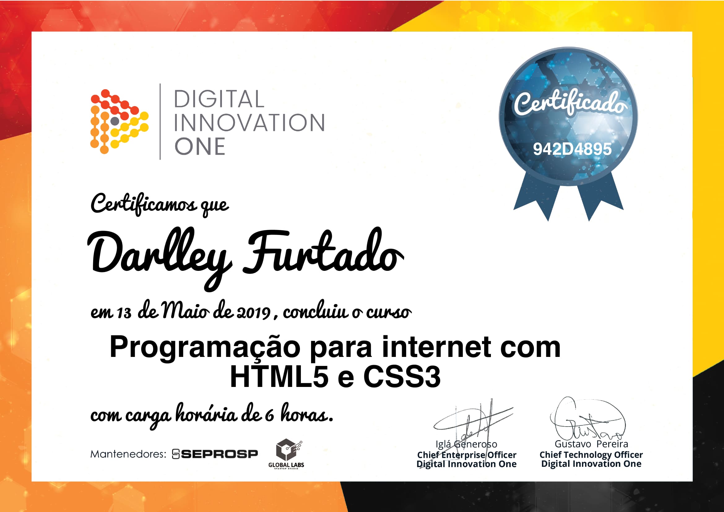 Certificação DIO do curso de HTML e CSS