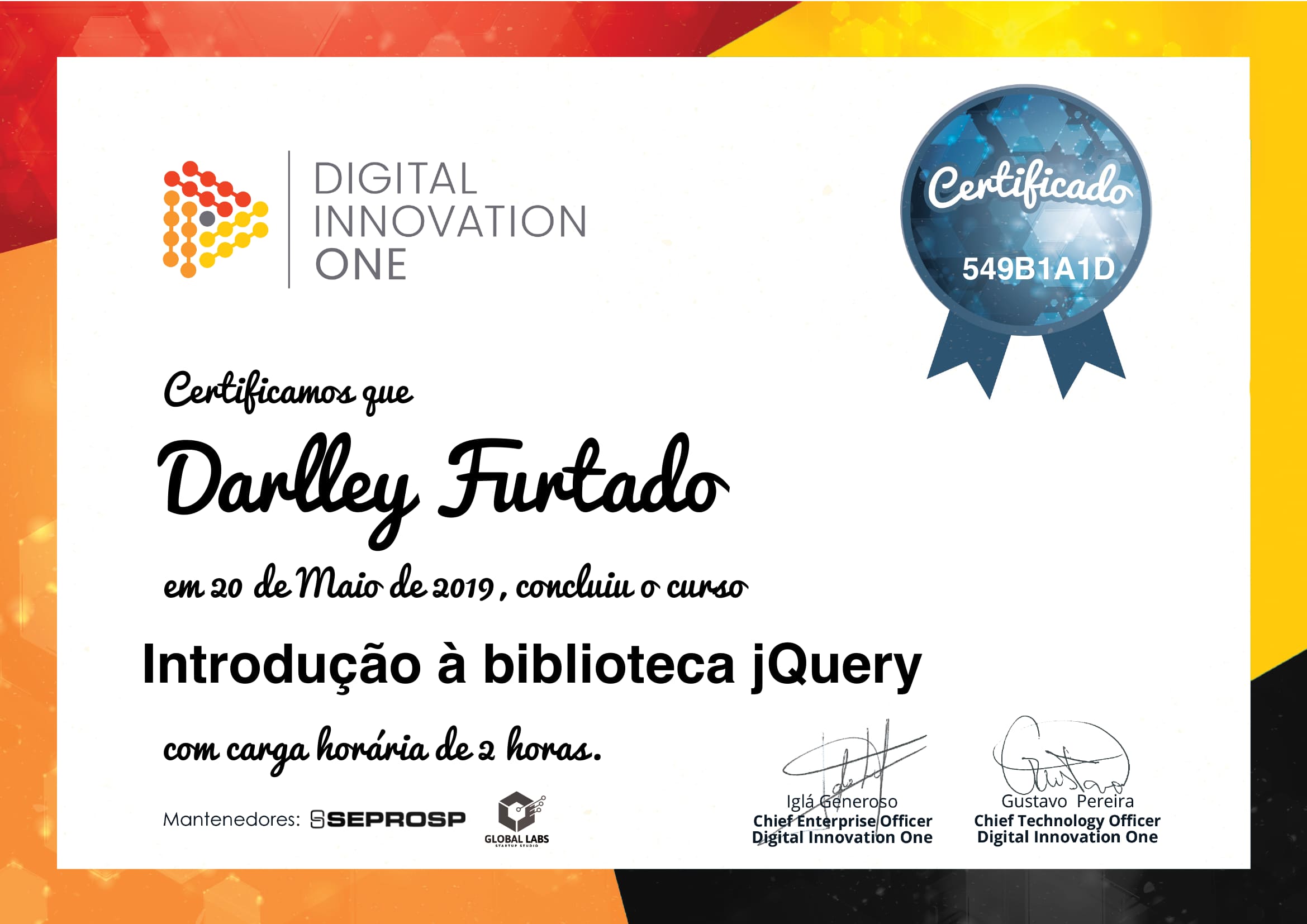 Certificação DIO do curso de Jquery