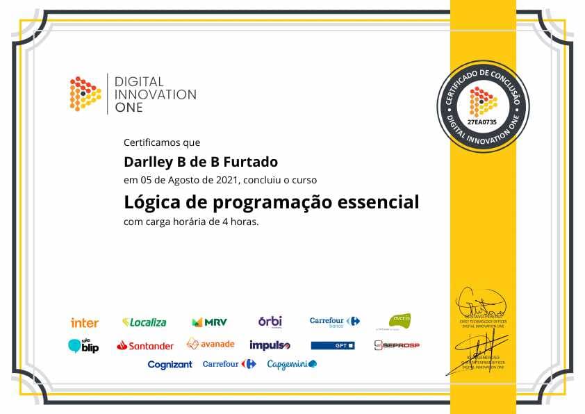 Certificação DIO do curso de Lógica de Programção