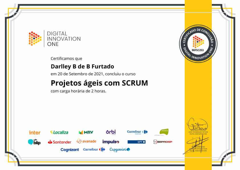 Certificação DIO do curso de Projetos Ágeis com Scrum