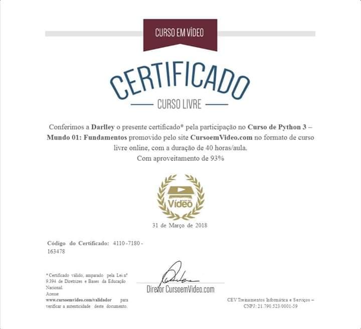 Certificação do Curso em Vídeo do curso de Python